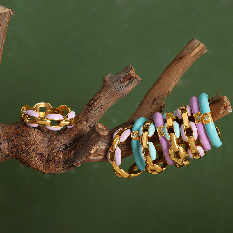 Niche Personalized Cold Style Geometric Dripping Titanium Steel Gold-plated Ring