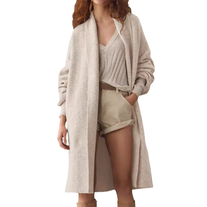 Elegant Long Collarless Cardigan Sweater Women's Coat