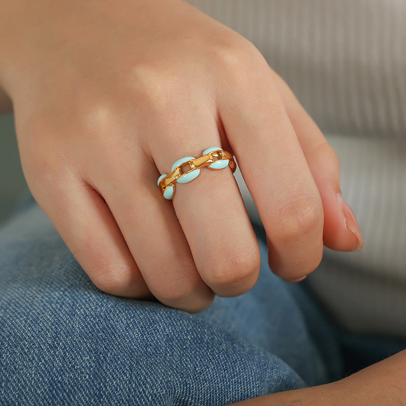 Niche Personalized Cold Style Geometric Dripping Titanium Steel Gold-plated Ring