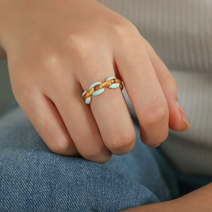 Niche Personalized Cold Style Geometric Dripping Titanium Steel Gold-plated Ring